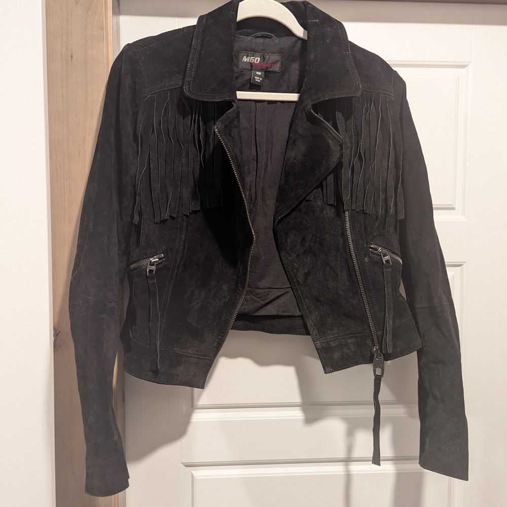 Miss Sixty Black Leather Jacket with Fringe